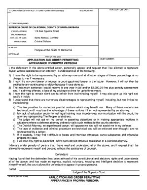 Fillable Online Sbcourts Application And Order Permitting Appearance In