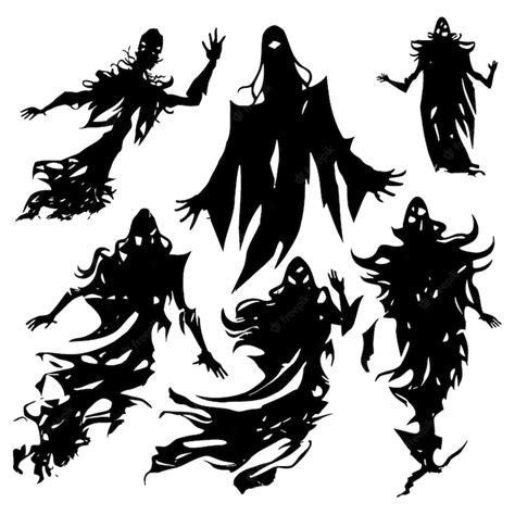 Premium Vector Set Of Silhouettes Of Halloween Ghosts And Monsters With Torn Clothes