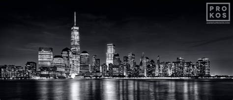 Panoramic Skyline Of Lower Manhattan And World Trade Center At Night