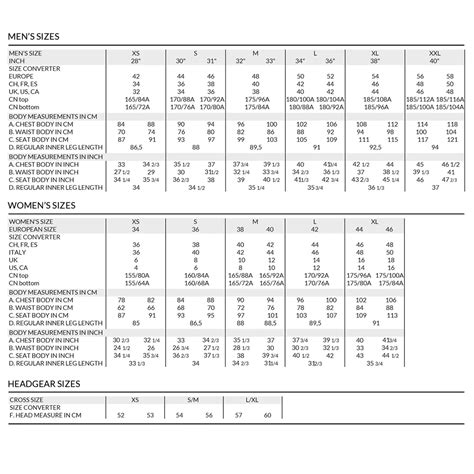 size chart cross brandex