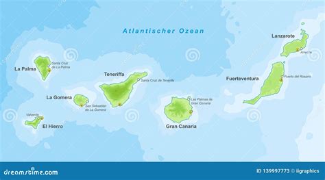 La Spagna Mappa Delle Isole Canarie Alto Dettagliato Illustrazione