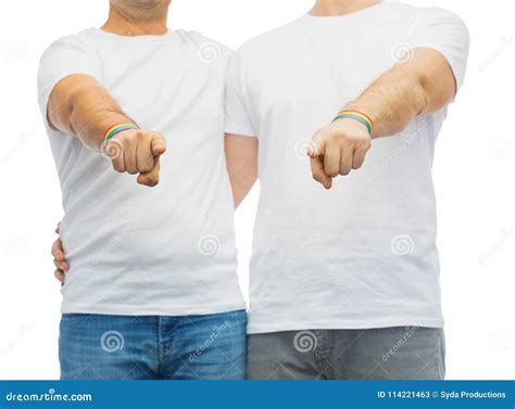 Couple With Gay Pride Rainbow Wristbands Stock Image Image Of