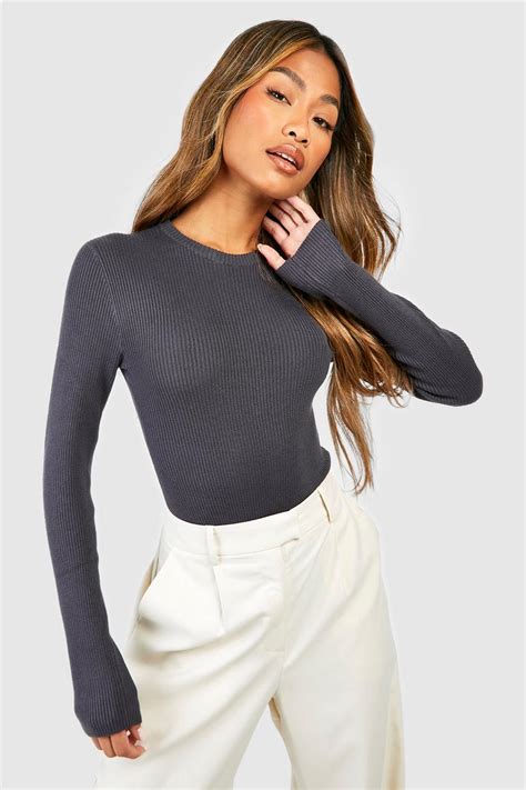 Ink Rib Knit Bodysuit Boohoo Uk