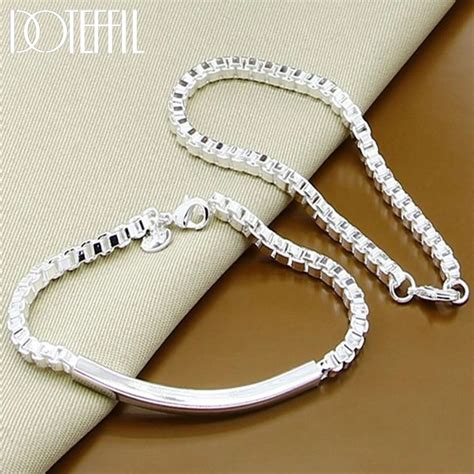 Doteffil Sterling Silver Mm Box Chain Pcs Bracelet Set For Woman