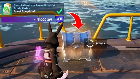 Location Guide Search Chests Or Ammo Boxes At Crude Harbor Daily Quests Fortnite Youtube