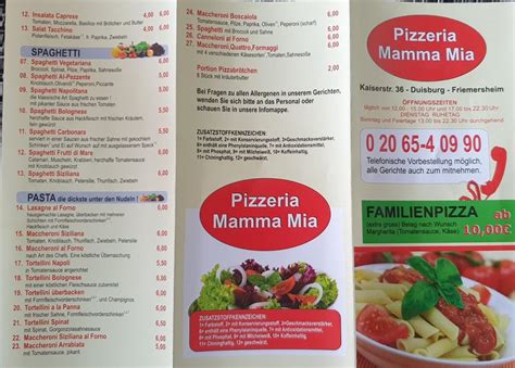 Speisekarte Von Pizzeria Mamma Mia Duisburg