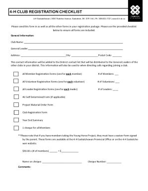 Fillable Online H Club Registration Checklist Fax Email Print Pdffiller