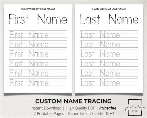 Custom Name Tracing Sheet Handwriting Practice Name Writing Name