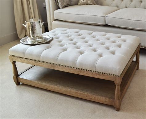 Ottoman - Upholstered Petit Royale Ottoman Coffee Table - Oatmeal Linen