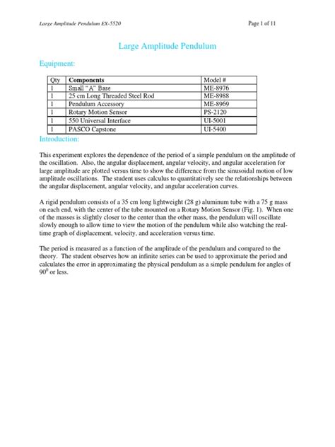 Expt 2 Large Amplitude Pendulum | PDF | Pendulum | Acceleration