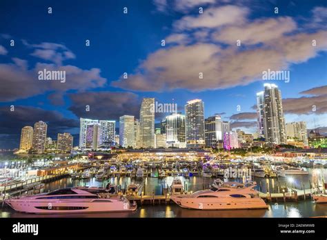 Miami At Night Amazing View Of Downtown Buildings From Port Boulevard