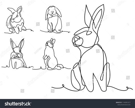 Continuous Line Drawing Set Cute Rabbit Stock Vector Royalty Free 1145991317