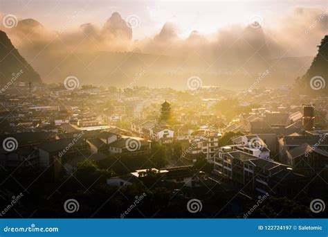 Sunrise Over Karst Rocks in Yangshuo China Stock Image - Image of environment, destination ...