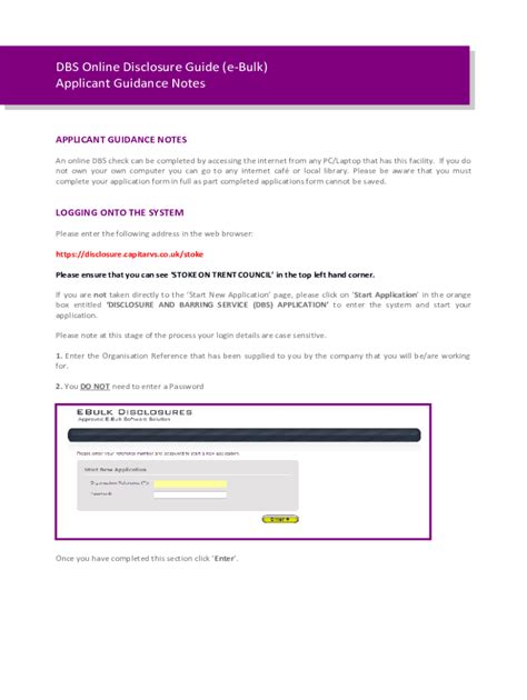 Fillable Online Dbs Online Disclosure Guide E Bulk Applicant Guidance