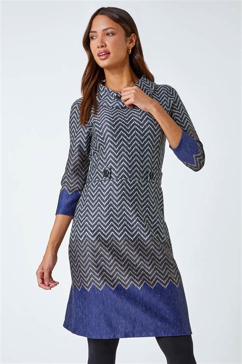 Navy Zig Zag Cowl Neck Stretch Dress Roman Uk