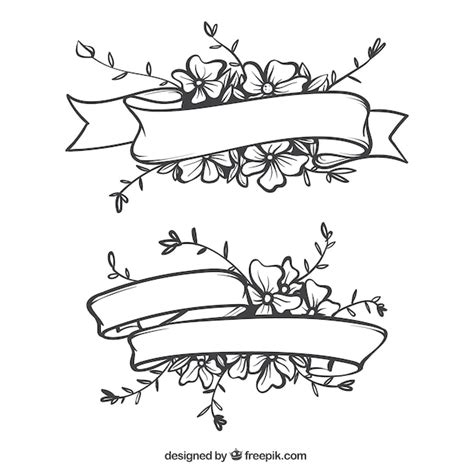 Rubans Avec Des Fleurs Dessin Es La Main Vecteur Gratuite