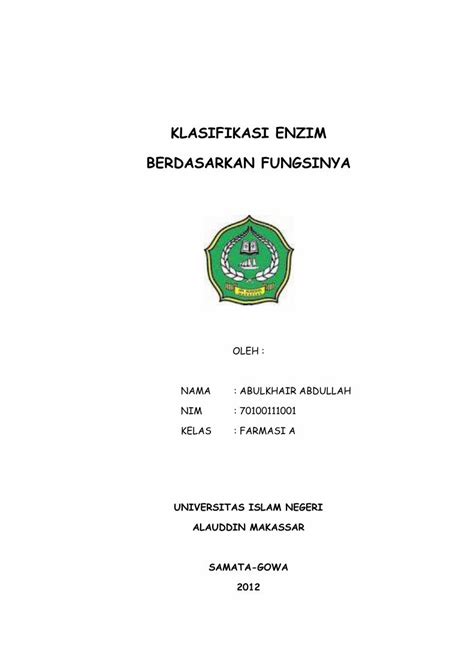 PDF Klasifikasi Enzim Berdasarkan Fungsinya DOKUMEN TIPS