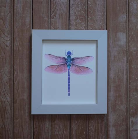 Framed Dragonfly Print Framed Insect Watercolors Purple Dragonfly