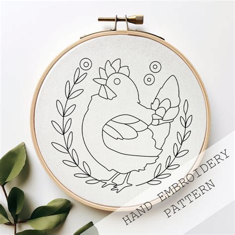 Floral Chicken Embroidery Pattern Pdf Pattern Hen Hare Beginner