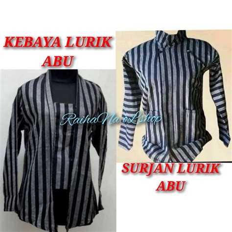 Jual Couple Baju Adat Jawa Surjan Lurik Abu Kebaya Lurik Abu