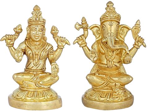 Buy Dattatreya Brass Pair Of Ganesha And Lakshmi Statues Height 4 5 I