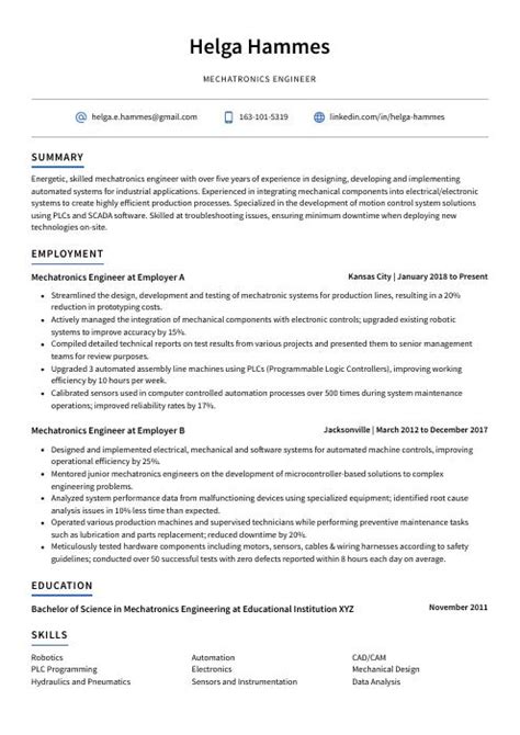 Mechatronics Engineer Resume Cv Example And Writing Guide