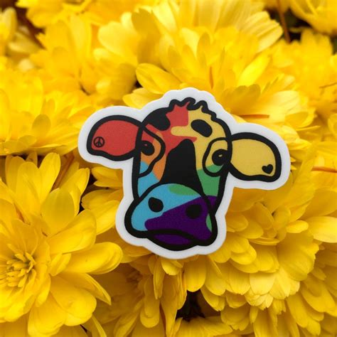 Rainbow Cow Sticker Cute Small Vinyl Peace Love Aesthetic Etsy