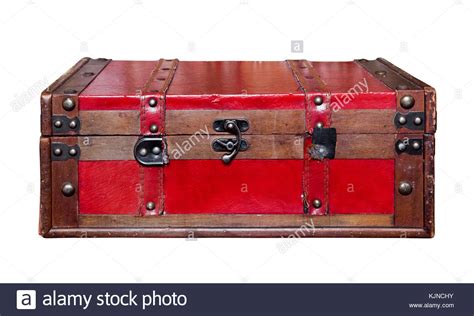 Red old vintage chest trunk isolated on white background Stock Photo ...