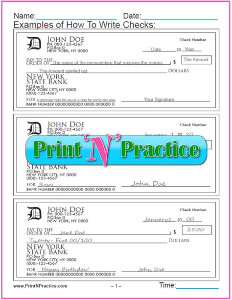 Writing Checks Worksheet