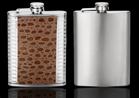 Portable 8 Oz Luxury Stainless Steel Hip Flask Faux Leather Whiskey