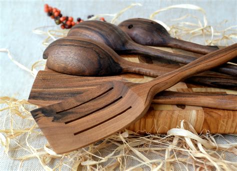 Buy Handmade Utensil Set. Wooden Cute Kitchen Utensils Set 14"/35 cm. Walnut Wood Kitchen ...