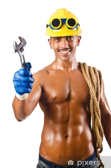 Wall Mural Naked Construction Worker On White PIXERS UK