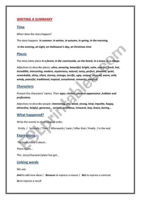 Writing A Summary Esl Worksheet By Fawzy Fawzy