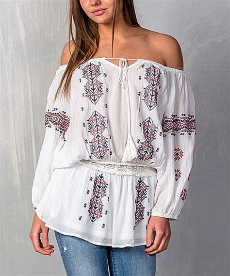 White Embroidered Off Shoulder Peasant Top Clothes Long Sleeve