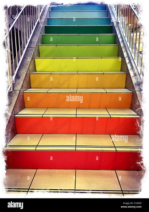 Looking Up A Rainbow Staircase With Risers Of Different Colourscolors