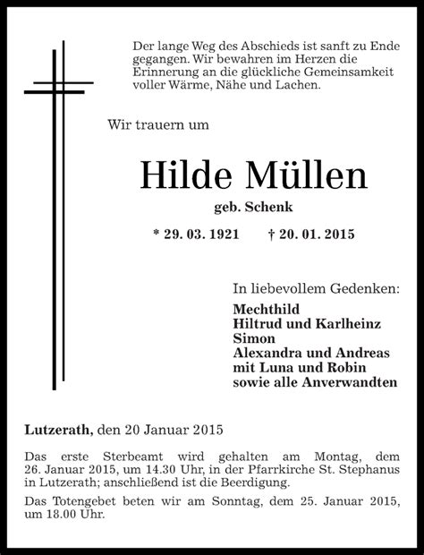 Traueranzeigen von Hilde Müllen rz trauer de