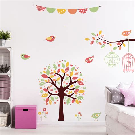 Stickers Enfant Joli Arbre Et Les Oiseaux Stickers Stickers Nature