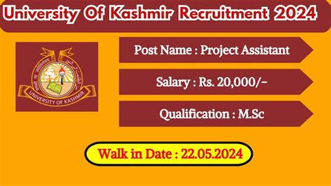 University Of Kashmir Recruitment 2024 Walk In Interviews For Project