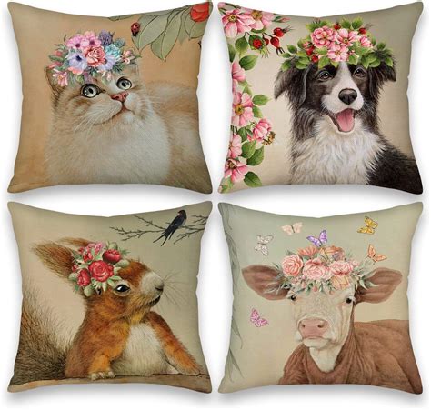 Asamour Spring Farmhouse Animals Floral Pillow Covers 18x18