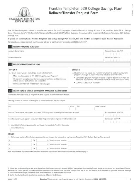 Fillable Online 529 Rollover Request Form Franklin Templeton