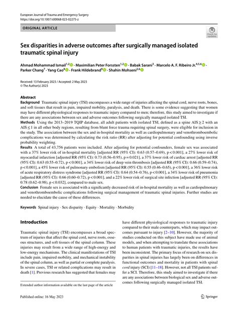 Pdf Sex Disparities In Adverse Outcomes After Surgically Managed