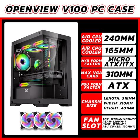 Inplay Seaview Atx Pc Case Gaming With Fan White Computer Chassis