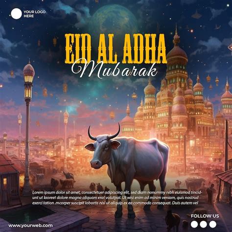 Uma Ilustra O De Uma Vaca E Uma Cidade As Palavras Eid Al Adha No