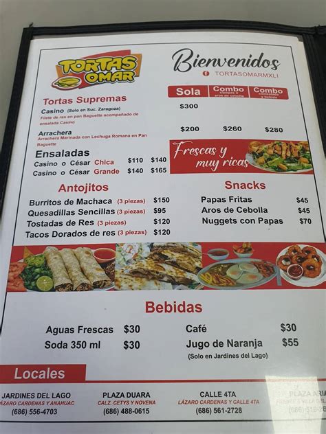 Carta De Comida R Pida Tortas Omar Jardines Del Lago Mexicali Blvd