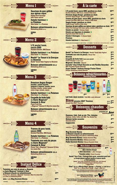 Cowboy Cookout Barbecue menu — DLP Guide • Disneyland Paris Restaurants, Dining, Places to Eat