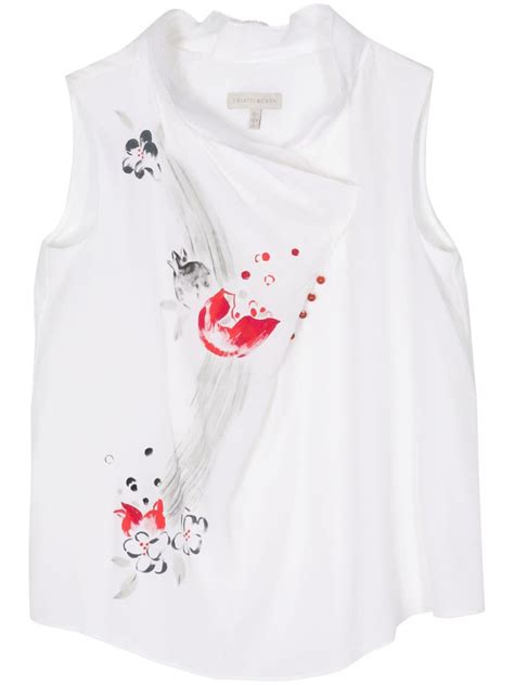 Shiatzy Chen Floral Print Silk Vest White Editorialist