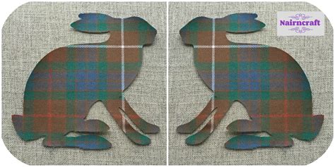 Large Rabbit Hare Applique Patch Made In Brown Green Tartan Fabric Cut