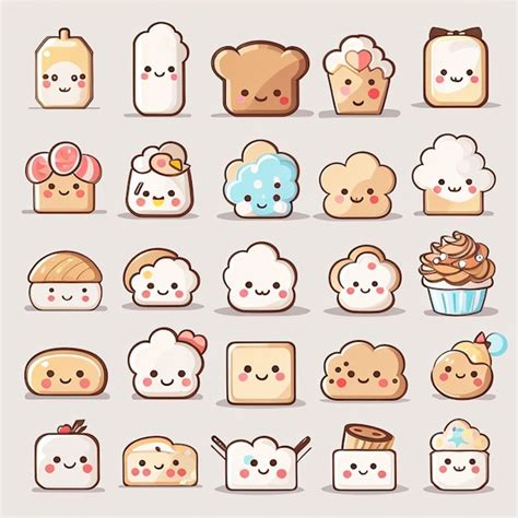 Premium Photo A Set Of Kawaii Bread Designs AI Generated