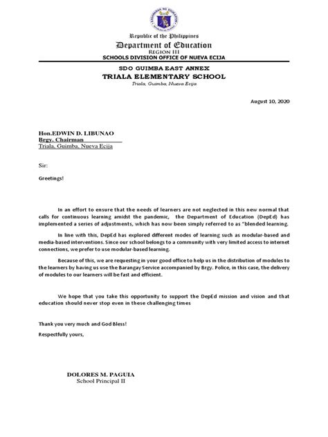 Letter Request To Barangay Chairman Pdf