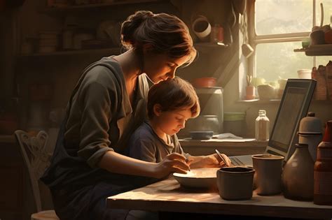 premium ai image mother helping  son study